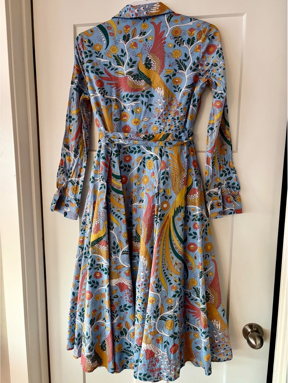 Boden Kitty Midi Shirt Dress — Dusty Blue, Enchanting Peacock, UK 8R/US 4R - Picture 3 of 4